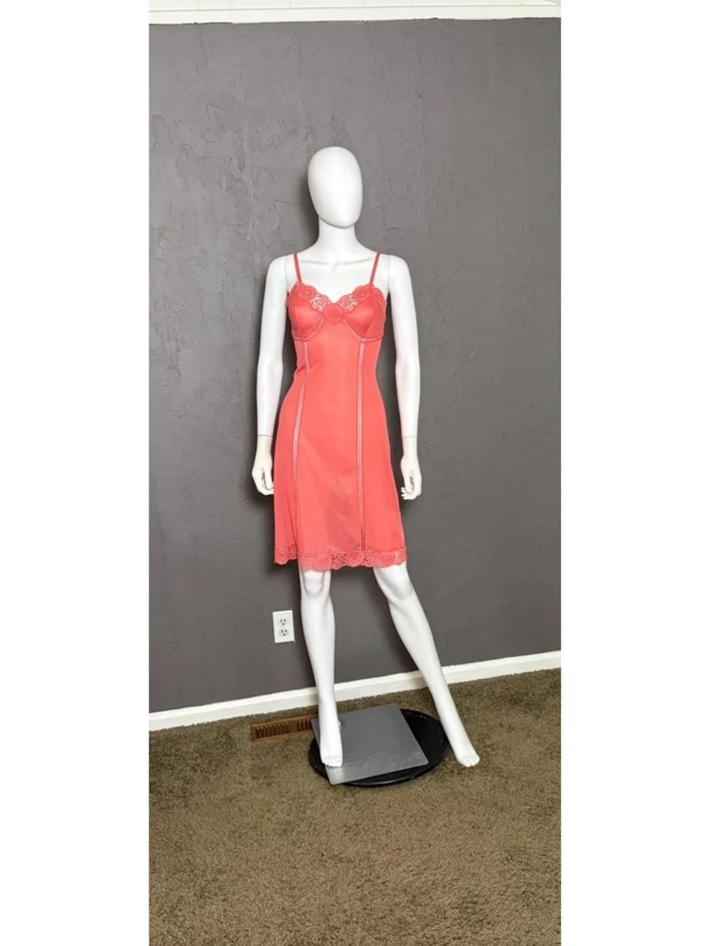 Vintage 1960's Coral Lacy Slip Dress from St. Michael of Britian size 36